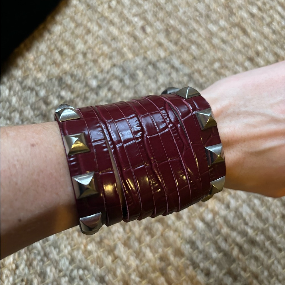 Jimmy Choo Embossed Patent Leather Studded Wrap Bracelet